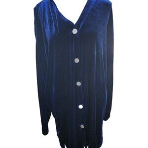 Vintage Velvet E WEAR Midnight Blue Top MOP Buttons Size XL 90's